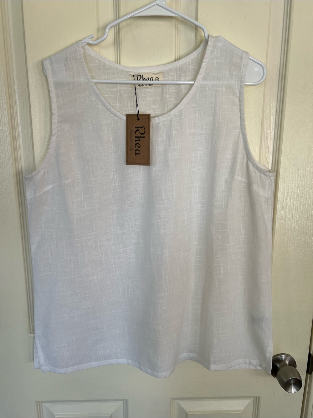 Rhea White Cotton Linen Sleeveless Blouse Relaxed Summer Tank Top L/XL